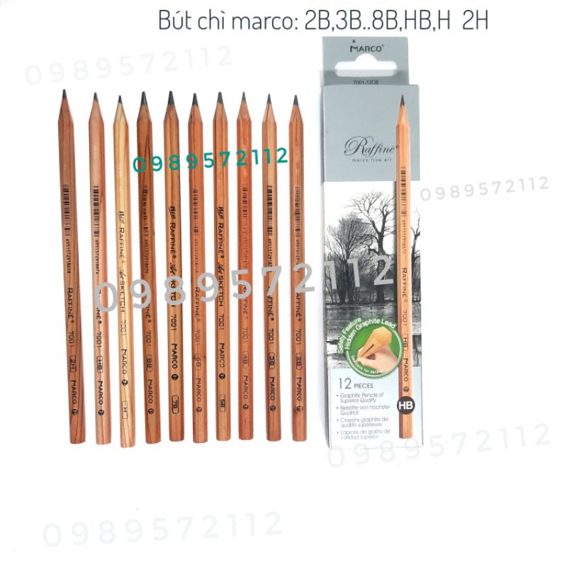 [Hộp 12 cái] Bút chì  thân gỗ marco-7001 các cỡ từ 2B-2H.