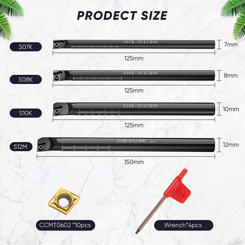 Set 14 Thanh Gõ Máy Tiện S07K / S08K / S10K / S12M-SCLCR06 Kèm Giá Đỡ CCMT0602