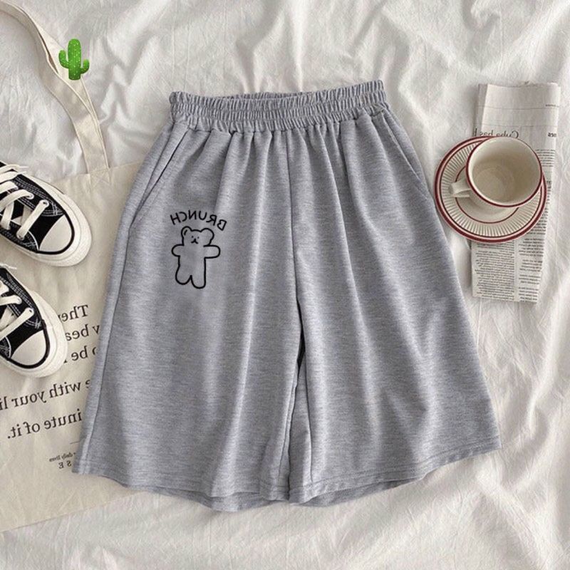 Quần lửng thun da cá thêu logo gấu &amp;  trái đất