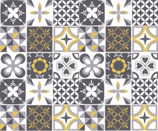 Set 30 ô decal gạch bông đen - trắng