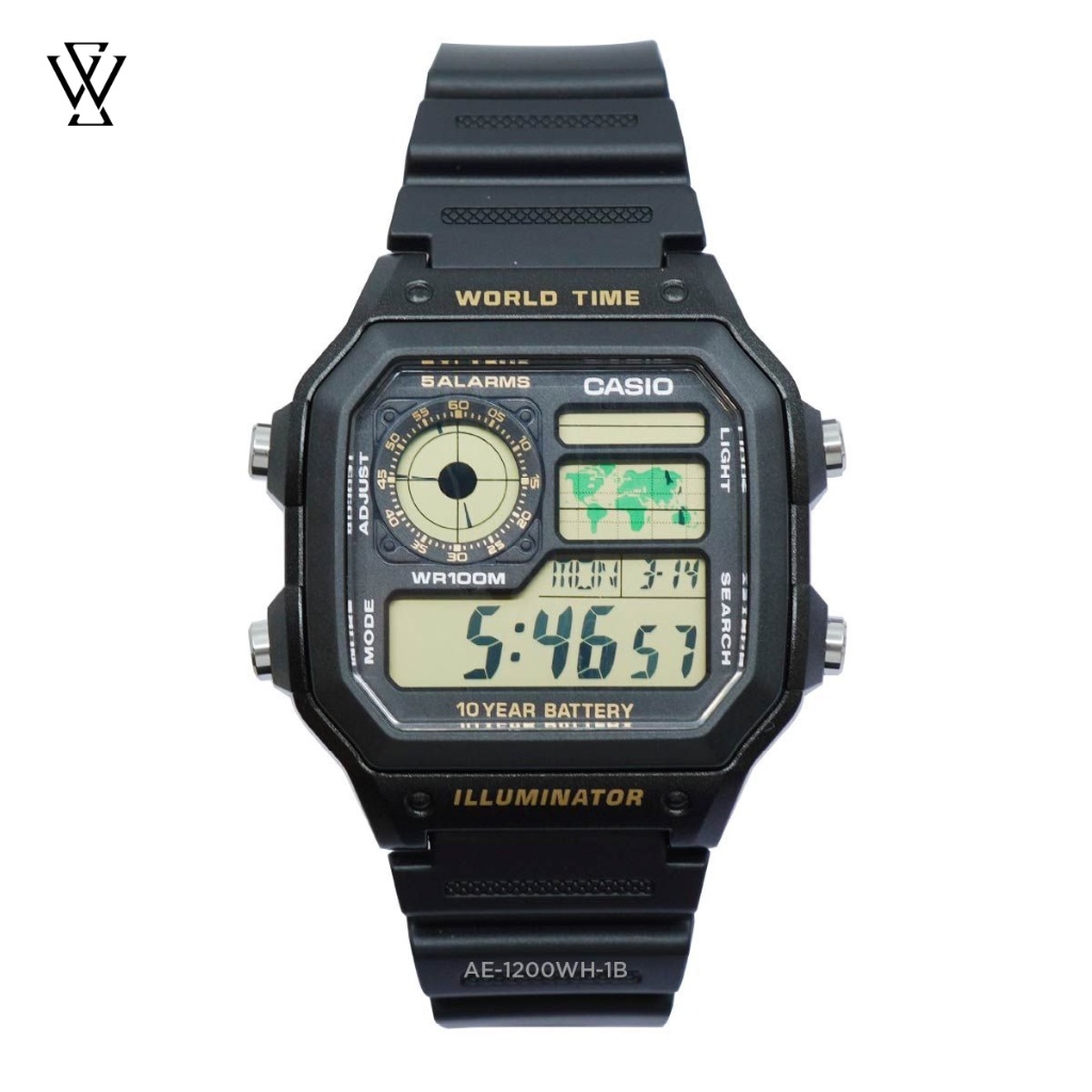 Đồng Hồ Điện Tử Nam Casio WATCHSTORE AE-1200WH-1BVDF Thiết Kế Mặt Kính Vuông 42mm Kèm Dây Đeo Nhựa Tiện Lợi