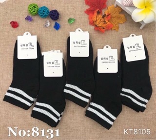 Set 10 Đôi Tất Cotton Cổ Kẻ Hàn Quốc