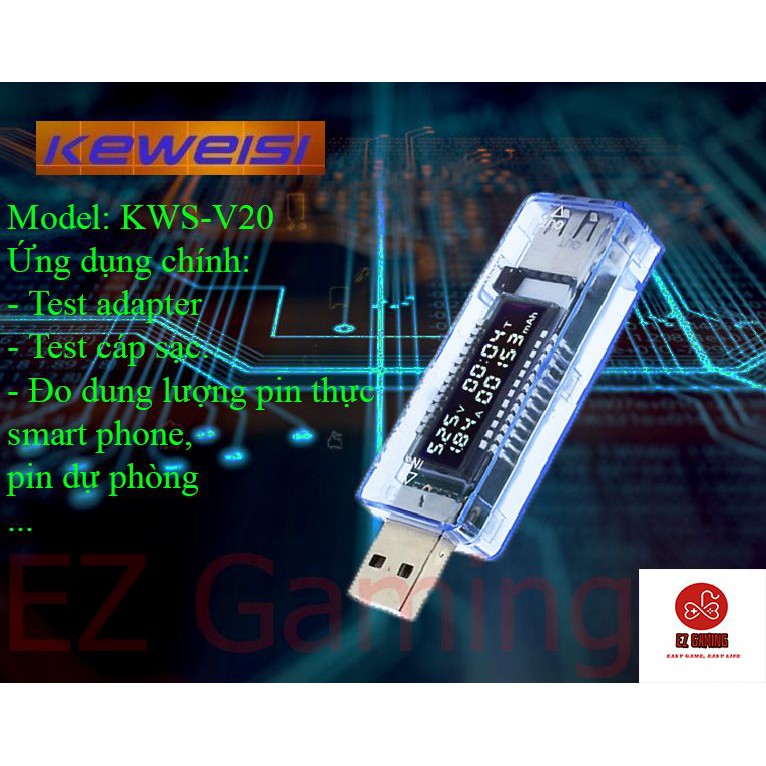 Thiết bị đo dòng điện, điện áp, dung lượng pin, test cáp sạc, củ sạc, pin dự phòng... KEWEISI V20