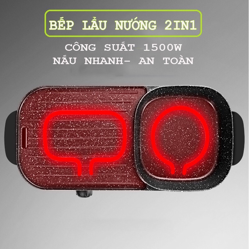 [Hàng Loại 1] Bếp lẩu nướng 2in1 Bếp lẩu nướng điện đa năng không khói tiện dụng BH 12 tháng