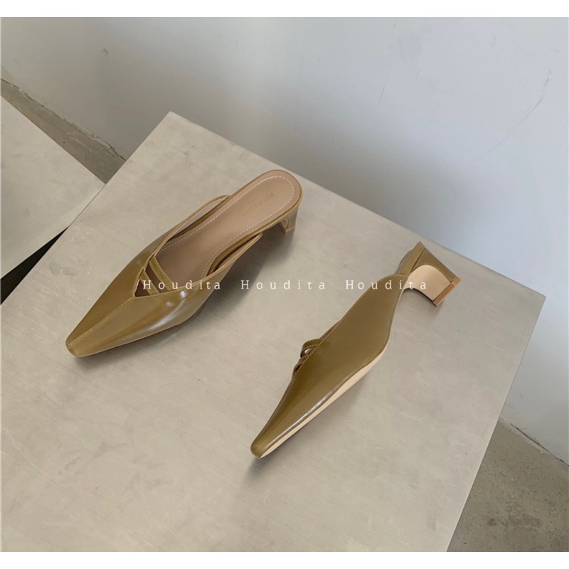 Giày cao gót bít mũi 5 phân slingback da trơn bóng siêu xinh - HOUDITA - SGMN003