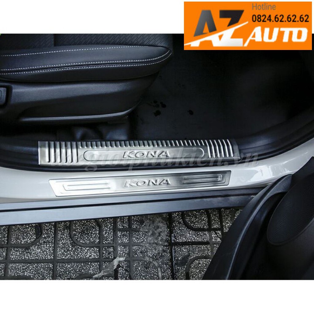 Bộ Ốp bậc cửa, Nẹp bước chân Hyundai Kona –  INOX 8 chi tiết(hàng cao cấp)