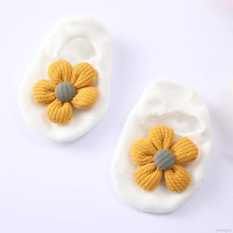 Bộ 2 chiếc vớ cotton cao tới mắt cá chân chống trượt đính hoa + băng đô phối ren xinh xắn thời trang cho bé gái sơ sinh