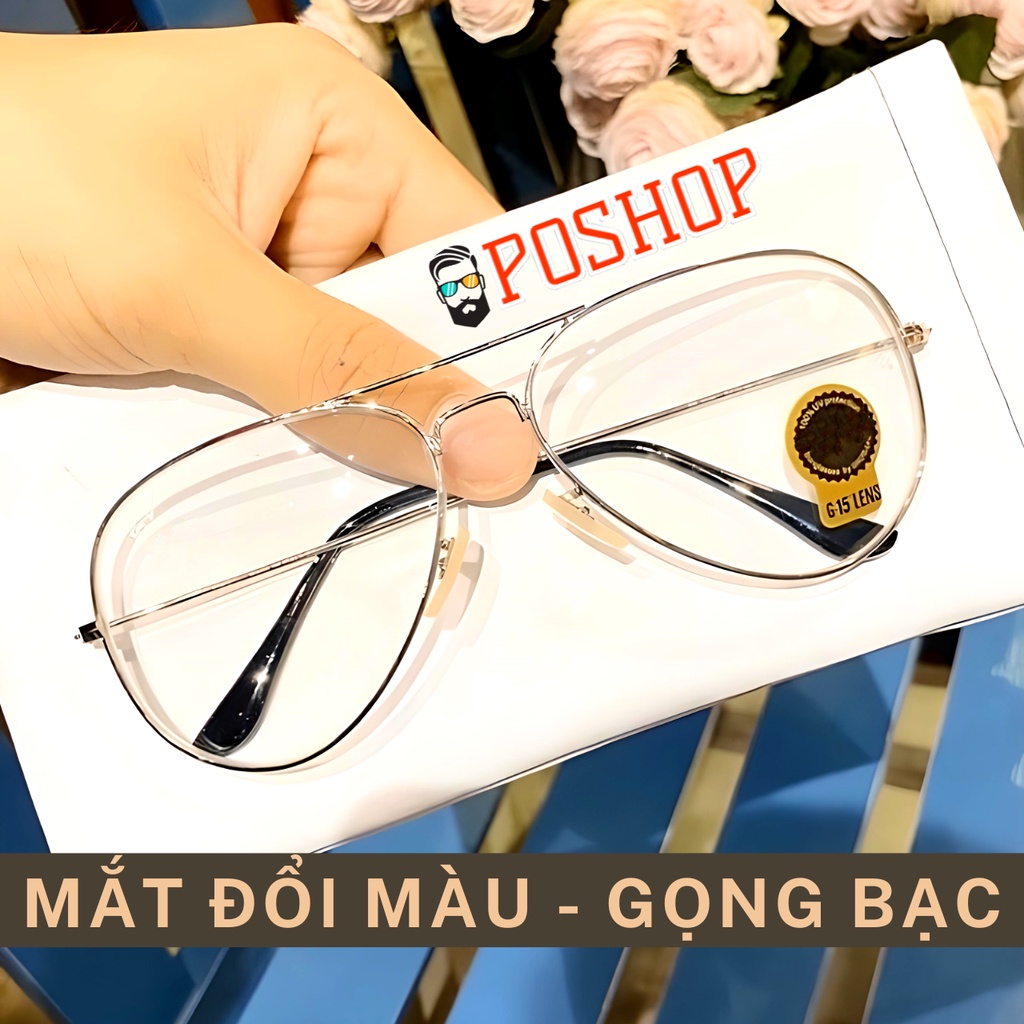 Kính râm nam nữ POSHOP gọng kính cận cao cấp tròng thuỷ tinh đổi màu chống tia uv đi đêm 3026