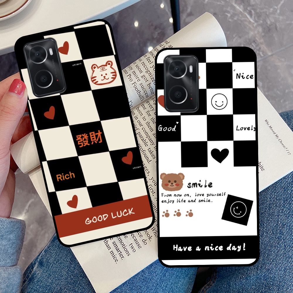 Ốp Oppo A36 / A76 in hình sọc caro, họa tiết đen trắng dễ thương