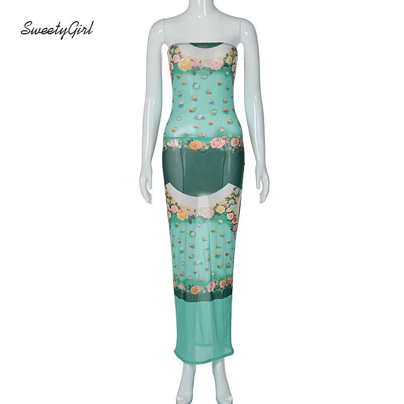 Đầm Maxi Không Tay Hở Vai Ôm Eo In Hoa Nhiều Màu Sắc Thời Trang 2022 Cho Nữ