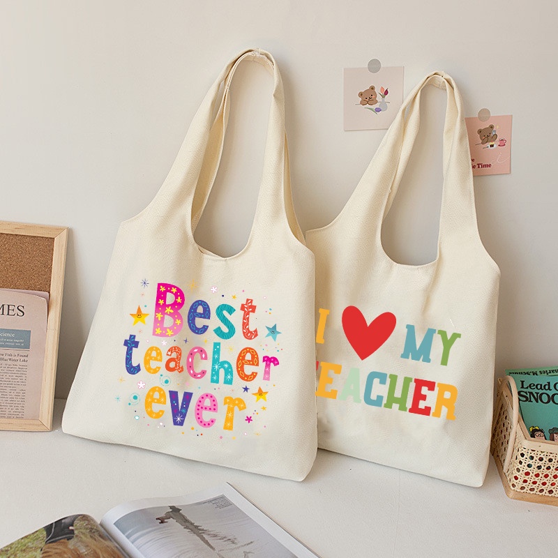 I love teacher Túi tote canvas In Hình Hoa Hướng Dương Sức Chứa Lớn Bảo Vệ Môi Trường