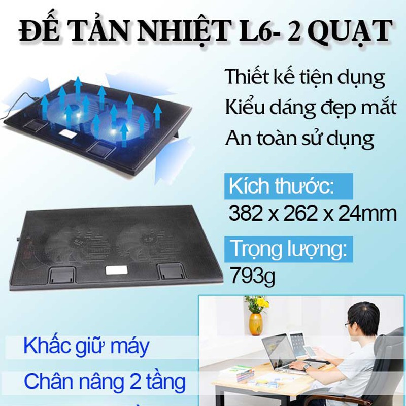 Đế Tản Nhiệt Laptop COOLING PAD L6 - Công Tắc On/Off - 2 Chế Độ Nâng, Quạt Siêu Mát, Full Box - Mới 100%