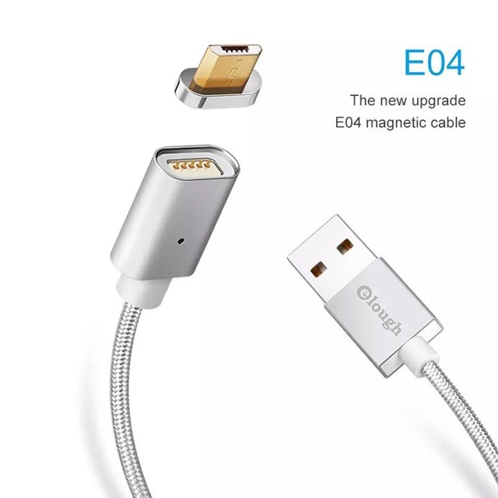 Cáp Sạc Hít Nam Châm 2.4A Elough E04 Kèm 2 Chui MicroUSB Hàng Chính Hãng Phân Phối