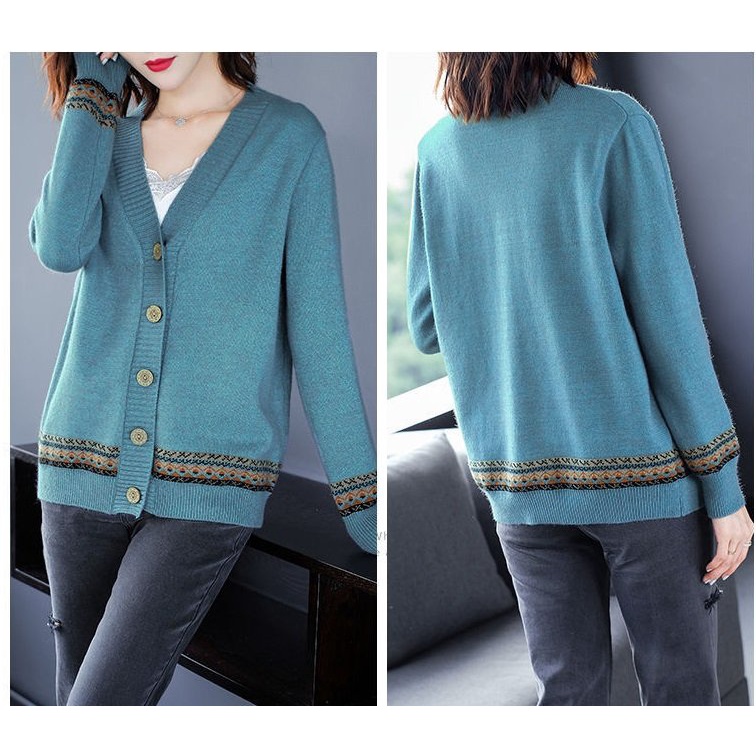 Áo Cardigan Nữ Họa Tiết Chất Len Dày Dặn, Áo Choàng Hàng Quảng Châu Cao Cấp