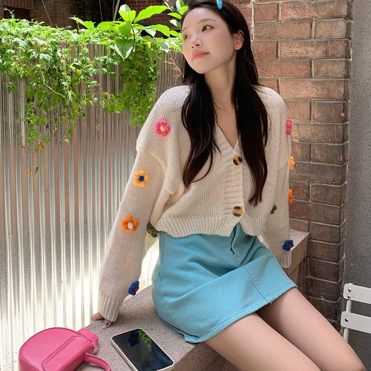 Áo khoác cardigan SUXI dệt kim tay dài dáng rộng in hoa thời trang mùa thu cho nữ