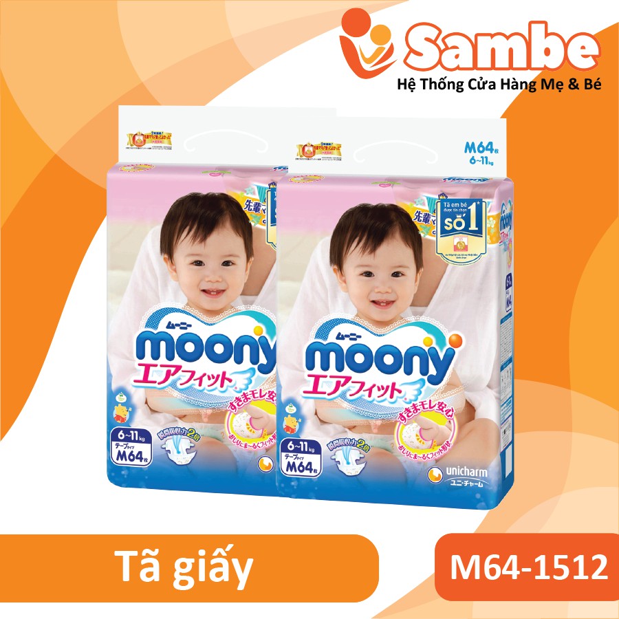 Tã giấy Moony size M 64 miếng - Hàng Chính Hãng