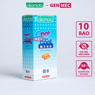 Bao cao su gai siêu mỏng Okamoto dot de cool - Nhiều gel, cảm giác mát lạnh- bcs Okamoto - hộp 10 bao - Genmec