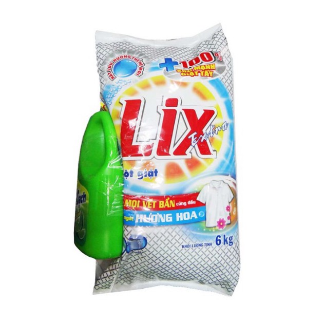 Bột giặt Lix 6kg tặng kèm can nước rửa chén trà xanh 1,5kg