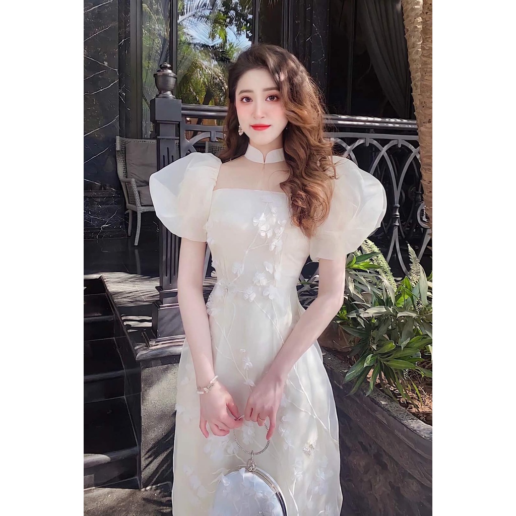 Áo dài cách tân tơ organza 4 tà dáng phồng ⚡️Hàng Cao Cấp⚡️ xinh xắn  – Tây Phương