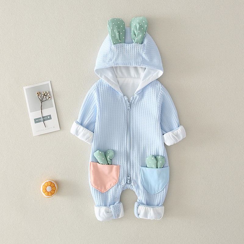 Bộ áo liền quần có mũ trùm họa tiết hình cây xương rồng đáng yêu cho bé