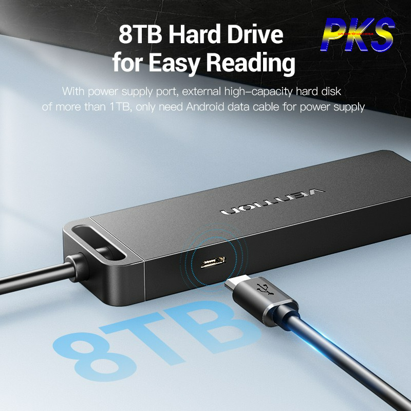 Bộ chia 4 cổng HUB USB 3.0 dài 1m tốc độ cao hỗ trợ nguồn Micro USB chính hãng VENTION CHLBF