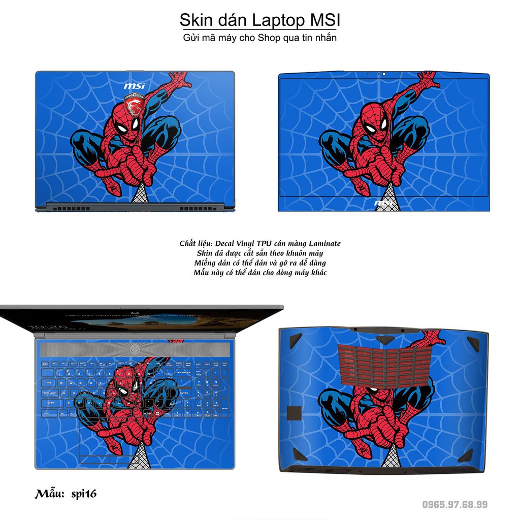 Skin dán Laptop MSI in hình người nhện Spiderman (inbox mã máy cho Shop)