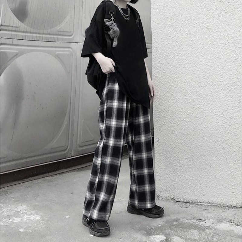 Quần ống rộng kẻ caro Lylyshop, quần ống suông họa tiết kẻ caro form rộng Unisex - quần kẻ 630 | BigBuy360 - bigbuy360.vn