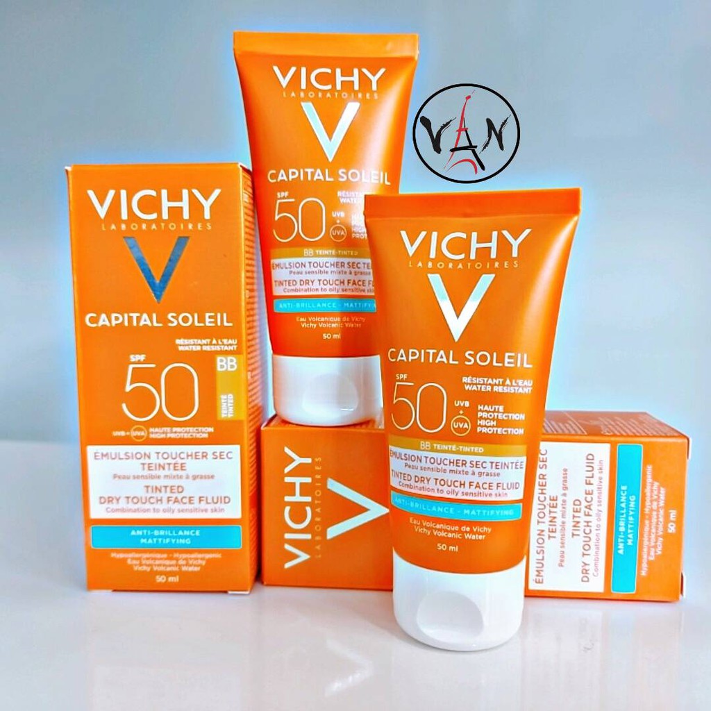 [ Vichy] Kem chống nắng che khuyết điểm vichy capital soleil BB teint spf50+ 50ml dành cho da dầu nhờn mụn - Mẫu mới