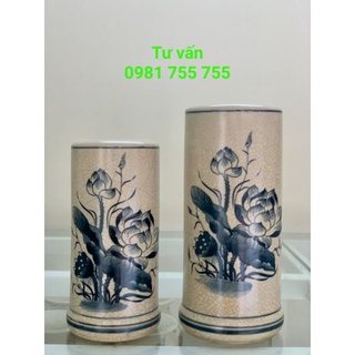 Ống hương men rạn vẽ hoa sen,ống cắm hương gốm sứ bát tràng cao cấp