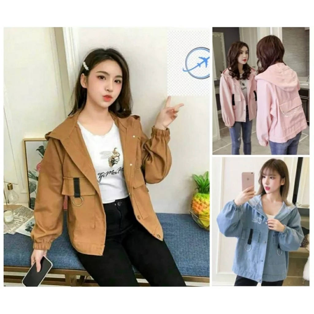 Aó Khoác Kaki Nữ Thiết Kế Túi Lớn Tiện Lợi Có Nón Che Mưa Chắn Gio Cực Êm Thời Trang Cao Cấp TP