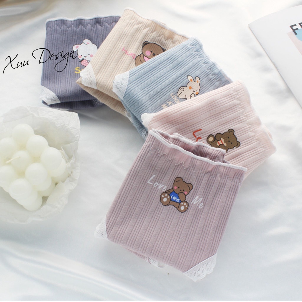 Quần lót nữ cotton hình thú phối ren viền dễ thương XUU QC90