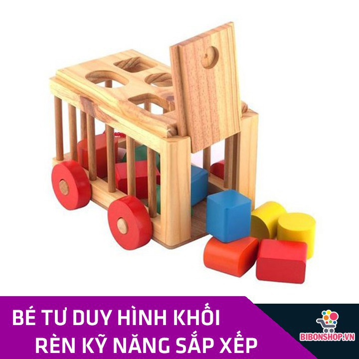 Đồ Chơi Giáo Dục Xe Cũi Thả Hình Khối Bằng Gỗ Cho Bé