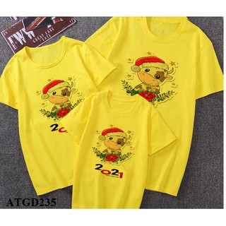 [HOT HOT] ÁO THUN GIA ĐÌNH TẾT - NHÓM  IN HỌA TIẾT CHÚ TRÂU ĐÓN TẾT 2021  MÀU ĐỦ SIZE - ATGD235