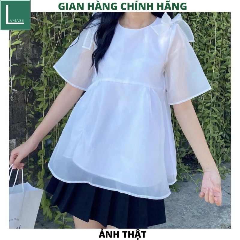 Áo babydoll nữ voan tơ 2 lớp kiểu dáng tiểu thư bánh bèo dễ thương -LAMASS
