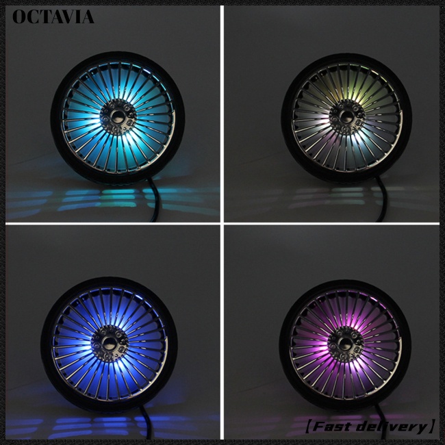 Quạt làm mát mini có đèn LED và cổng sạc USB gắn trên xe hơi