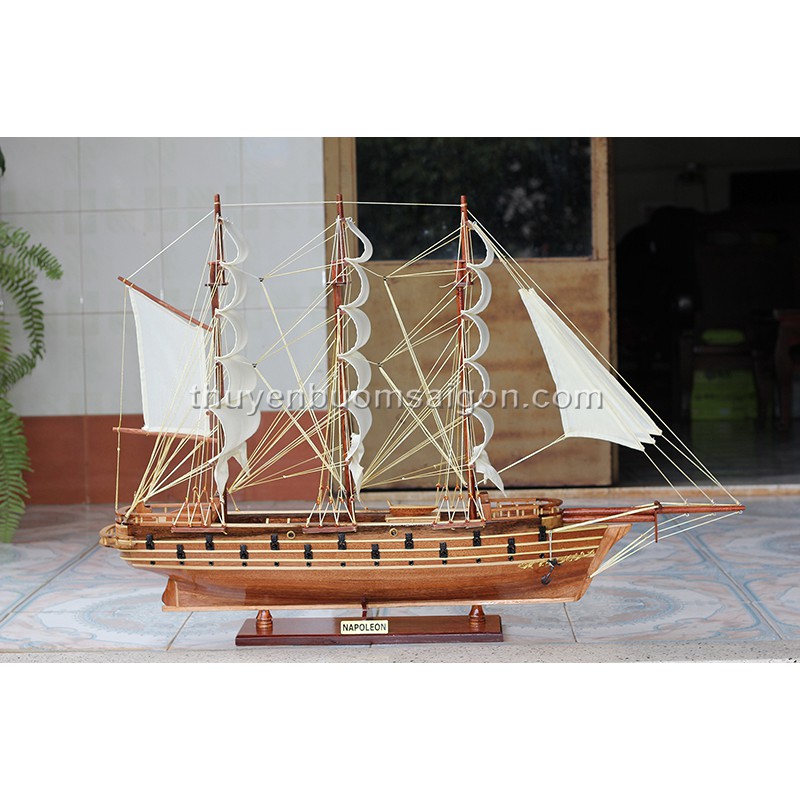 Thuyền buồm mỹ nghệ trang trí Napoleon gỗ tự nhiên dài 100cm, mô hình thuyền gỗ cao cấp, quà tặng khách hàng