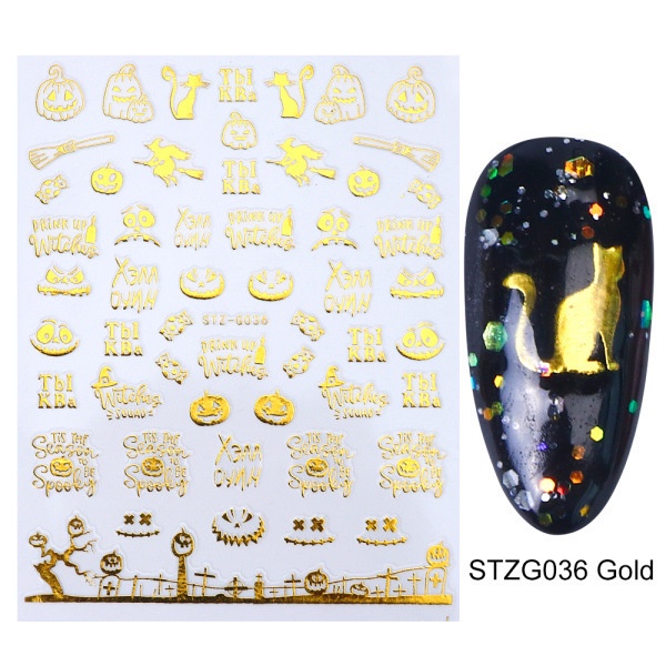 2022 Miếng Dán Móng Tay Hình Đầu Lâu 3D Màu Vàng Đen Phong Cách Halloween