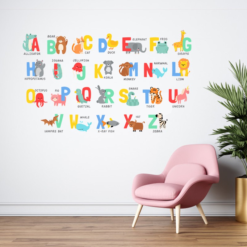 Decal Dán Tường Hình Bảng Chữ Cái Thú Cưng Cho Bé Yêu  | Decal Dán Tường Trang Trí Phòng Ngủ Cho Bé