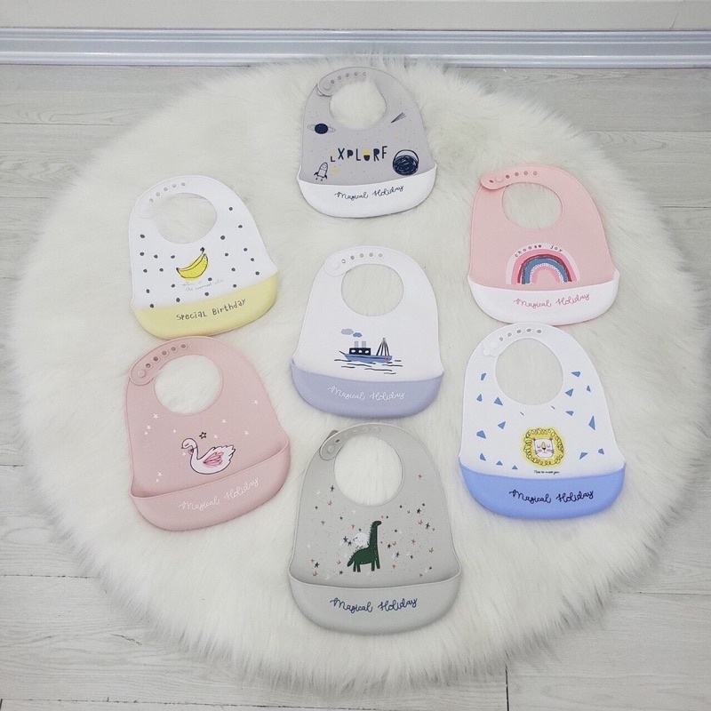 [RẺ NHẤT HCM] Yếm ăn dặm slicon có máng tiện lợi dễ vệ sinh an toàn với bé