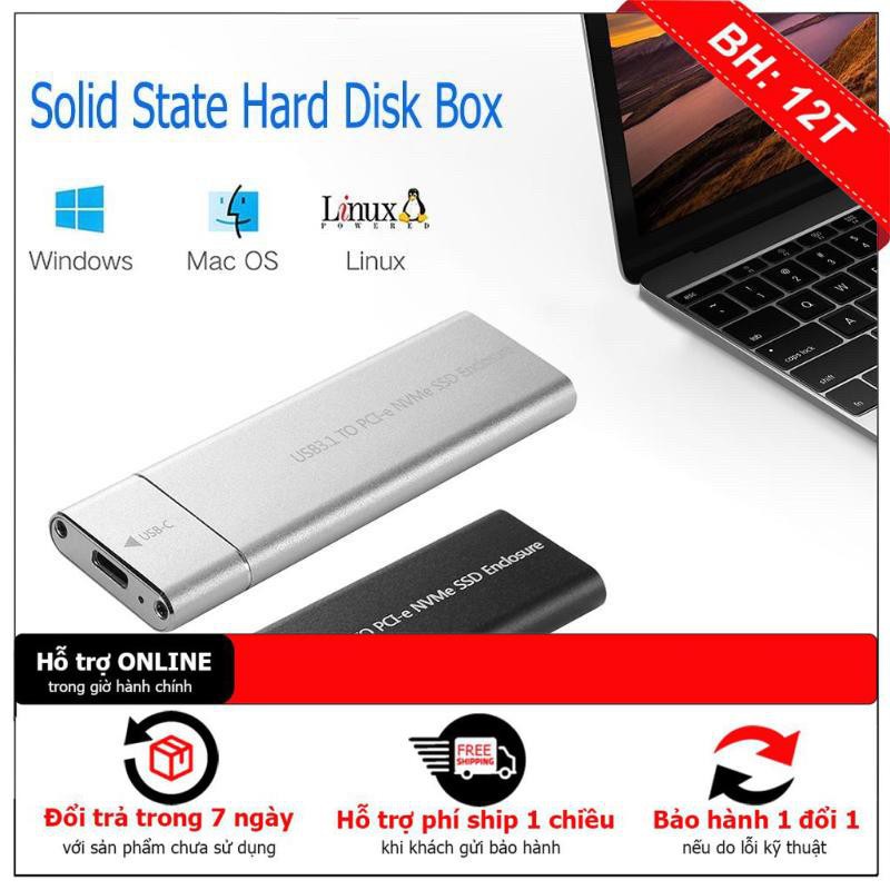 [BH12TH] Box ổ cứng di động PCIE M.2 NVME SSD Kèm Khóa M Loại C USB3.1