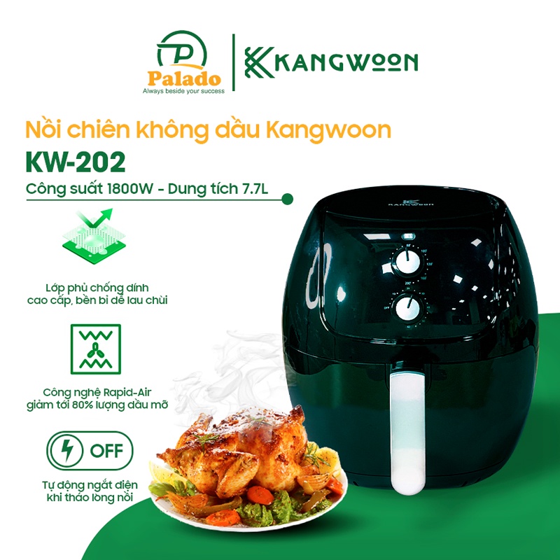 Nồi chiên không dầu KANGWOON Hàn Quốc KW201 màu đen, dung tích 7,7 lít 1800W - Bảo hành 12 tháng chính hãng