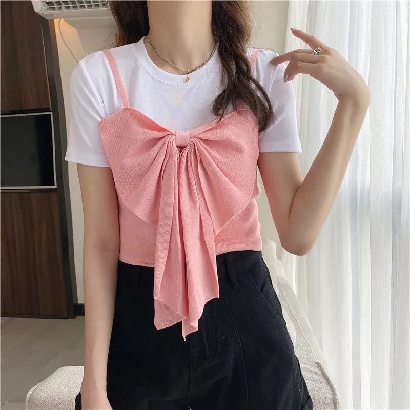 Áo Hai Dây Croptop Nơ To Nữ Màu Trắng, Xanh, Hồng Chất Mongtoghi Style Hàn Quốc Sexy Tiểu Thư Loại 1 Hàng Quảng Châu