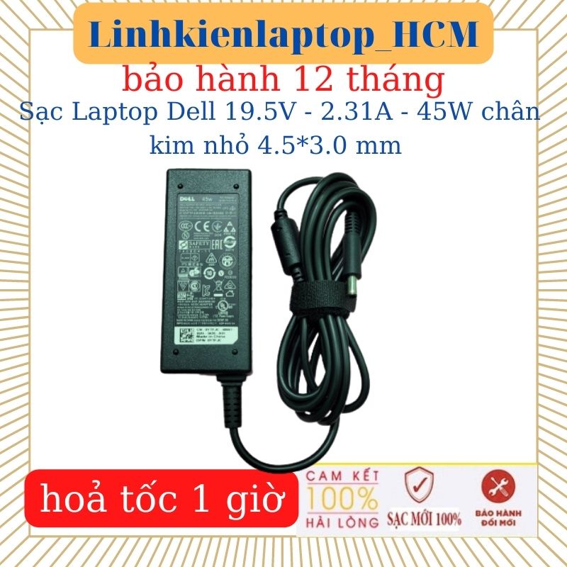 Sạc Laptop Dell 19.5V - 2.31A - 45W chữ nhật chân kim nhỏ 4.5*3.0 - Sạc Dell Latitude 3390 3490 Dell XPS 12 13