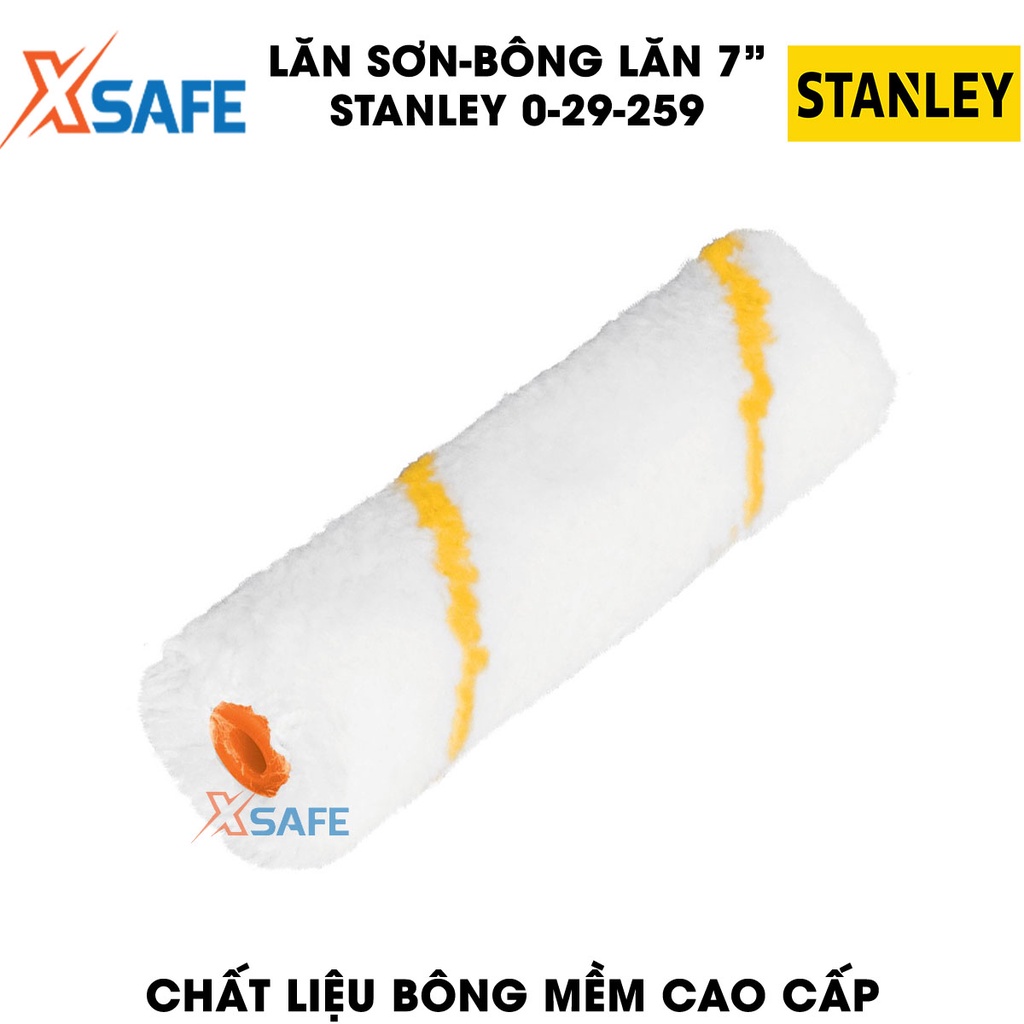 Bộ cán nối cọ và bông lăn sơn STANLEY 0-29-259 7 inch Lăn sơn nước màu trắng sọc vàng, bông mềm, độ thấm sơn cao