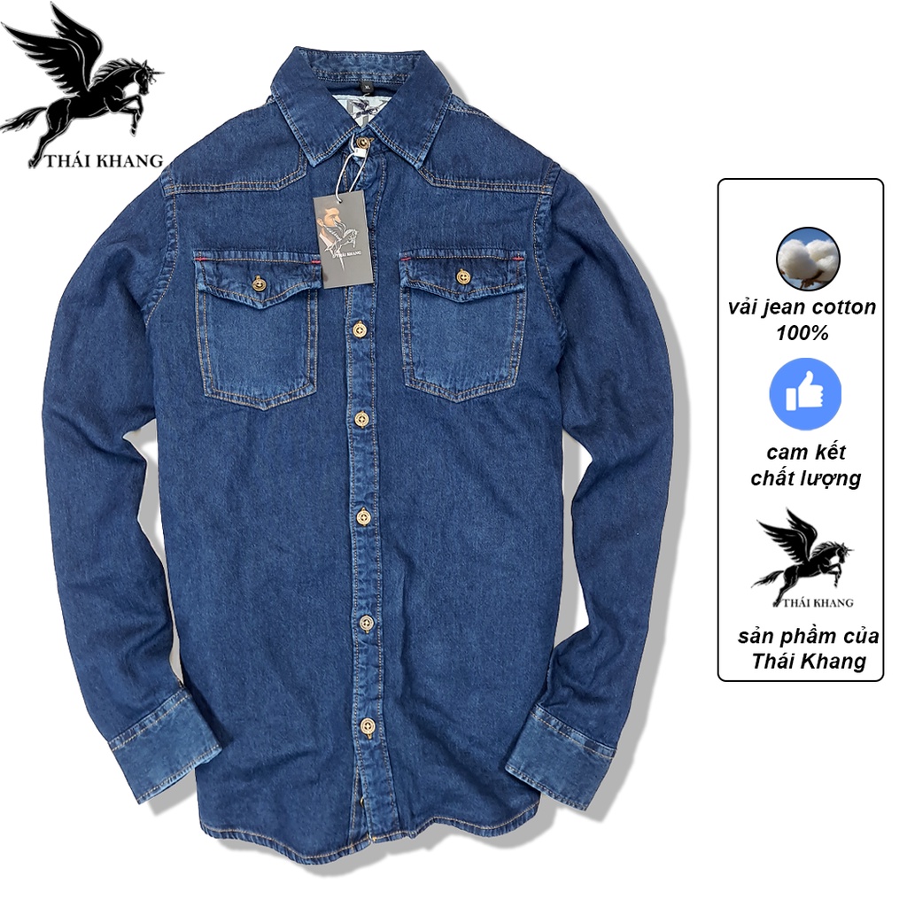 Áo jean nam tay dài cao cấp vải cotton 100% mềm mát loại áo sơ mi dài tay có bigsize trên 90kg ASJD02