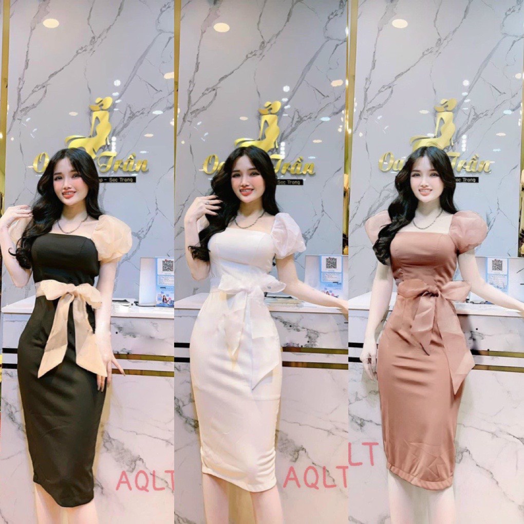 Đầm body phối lưới cột nơ chất thun borip, THÍCH HỢP MẶC ĐI TIỆC ĐI LÀM, ĐI CHƠI