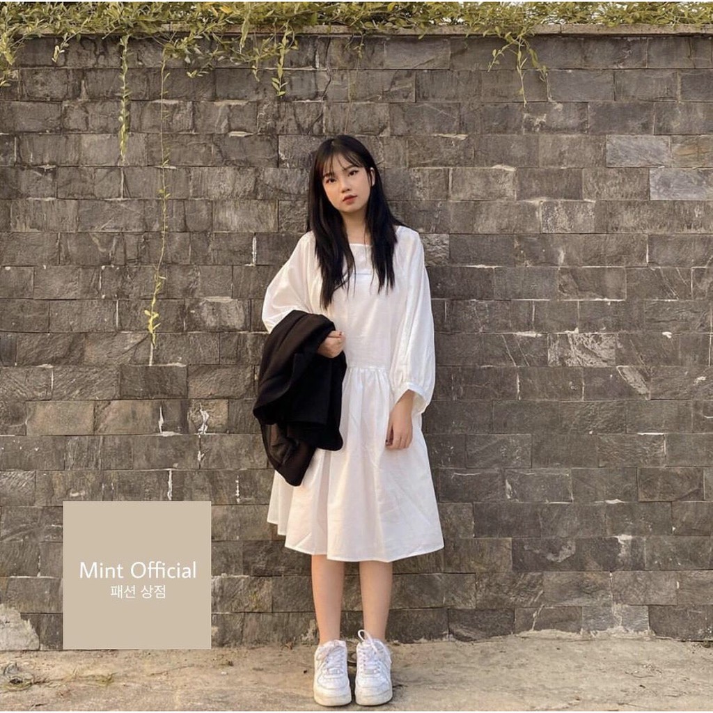 (new) ĐẦM BABYDOLL TRƠN TAY PHỒNG TRẮNG ĐEN - VÁY SUÔNG BABYDOLL FORM RỘNG BASIC 2 MÀU | BigBuy360 - bigbuy360.vn