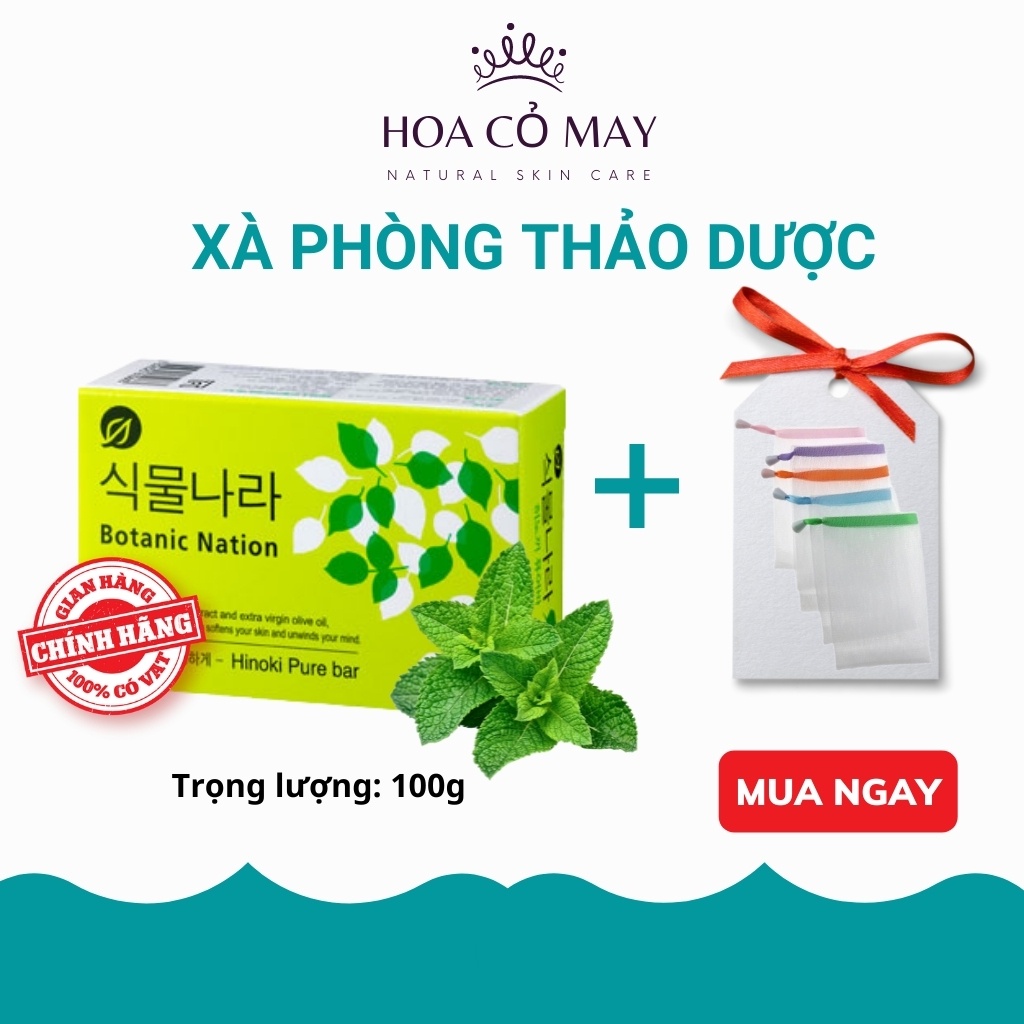 xà phòng tắm thảo dược thiên nhiên chiết xuất bạc hà Hàn Quốc, xà phòng cục soap trắng da ngừa mụn