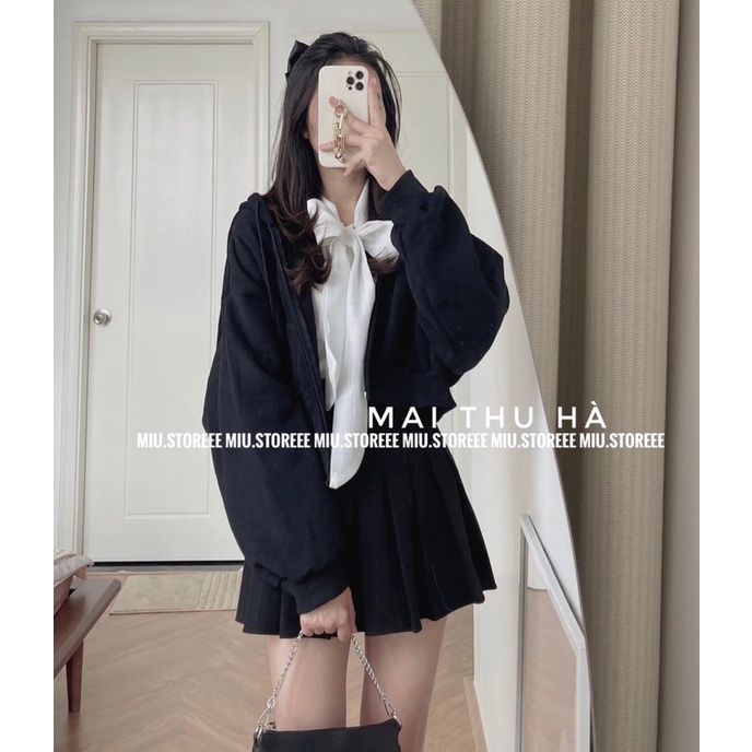 ÁO KHOÁC NỈ HOODIE DÁNG CROPTOP AKNHDC