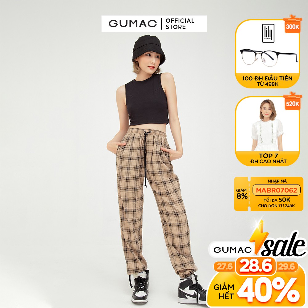 Quần ống rộng lưng thun GUMAC sọc caro nhiều màu QB587